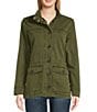 Color:Olive Night - Image 4 - Point Collar Long Sleeve Drawstring Waist Patch Pocket Button Front Utility Jacket