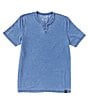 Lucky Brand Short Sleeve Button Notch Neck Venice Burnout T-Shirt, Color:Monaco Blue - Image 1