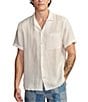 Color:Bright White - Image 1 - Short Sleeve Linen Camp Shirt