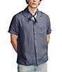 Color:Dark Denim - Image 1 - Short Sleeve Linen Camp Shirt
