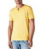 Color:Mineral Yellow - Image 1 - Short Sleeve Venice Burnout Notch Neck Henley T-Shirt