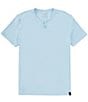 Color:Spa Blue - Image 1 - Short Sleeve Venice Burnout Notch Neck Henley T-Shirt