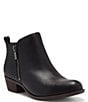Color:Black - Image 1 - Basel Embossed Leather Side Zip Block Heel Booties
