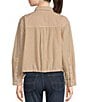 Color:Brown Stripe - Image 2 - Stripe Print Point Collared Flap Pocket Long Sleeve Utility Crop Shirt