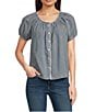 Lucky Brand Woven Gingham Round Neck Short Sleeve Top - Image 1