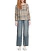 Lucky Brand Woven Stripe Print Round Neck Long Sleeve Button-Front Top, Color:Pink Plaid - Image 3
