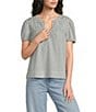Lucky Brand Woven Striped Split Neck Short Sleeve Top - Image 1