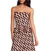 Lucy Paris Antonella Geo Print Strapless Knit Coordinating Peplum Top, Color:Burgundy Cream - Image 1