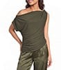 Lucy Paris Benny Asymmetrical Draped Neck Sleeveless Mesh Top - Image 1