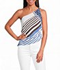 Lucy Paris Harris Printed Beaded One Shoulder Sleeveless Coordinating Top - Image 1
