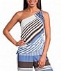 Lucy Paris Harris Printed Beaded One Shoulder Sleeveless Coordinating Top - Image 1