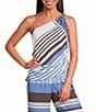 Lucy Paris Harris Printed Beaded One Shoulder Sleeveless Coordinating Top - Image 1