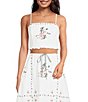 Lucy Paris Inga Floral Embroidered Square Neck Sleeveless Coordinating Crop Top - Image 1