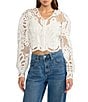Lucy Paris Kathryn Eyelet Lace V-Neck Long Sleeve Button Front Top - Image 1