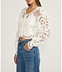 Lucy Paris Kathryn Eyelet Lace V-Neck Long Sleeve Button Front Top - Image 3
