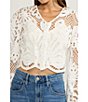Lucy Paris Kathryn Eyelet Lace V-Neck Long Sleeve Button Front Top - Image 4