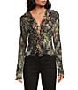 Lucy Paris Knit Niamh Mesh Long Sleeve V-Neck Top, Color:Black - Image 1