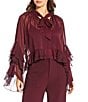 Lucy Paris Kyle V-Neck Long Sleeve Chiffon Ruffle Top, Color:Burgundy - Image 1