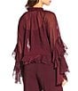 Lucy Paris Kyle V-Neck Long Sleeve Chiffon Ruffle Top, Color:Burgundy - Image 2