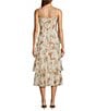 Lucy Paris Olive Floral Square Neck Spaghetti Strap Ruffle Smocked Tiered Midi Dress, Color:Ivory Floral - Image 2