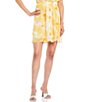 Color:Yellow - Image 1 - Palm Floral Print Elastic Waist Coordinating Mini Skirt