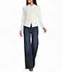 Lucy Paris Petite Size Bridge Ruffle Mock Neck Long Sleeve Button Front Sweater - Image 3