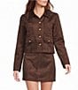 Lucy Paris Petite Size Brynn Suede Collared Long Sleeve Button Front Coordinating Cropped Jacket - Image 1
