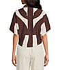Lucy Paris Petite Size Rue Printed Collared Short Sleeve Coordinating Button Front Tie Top - Image 2