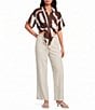 Lucy Paris Petite Size Rue Printed Collared Short Sleeve Coordinating Button Front Tie Top - Image 3
