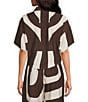 Lucy Paris Petite Size Rue Printed Collared Short Sleeve Coordinating Button Front Tie Top - Image 2