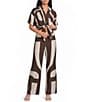 Lucy Paris Petite Size Rue Printed Collared Short Sleeve Coordinating Button Front Tie Top - Image 3