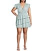 Lucy Paris Plus Alice Flutter-Sleeve Asymmetrical-Skirted Fit-And-Flare Dress, Color:Chartreuse - Image 1