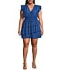 Lucy Paris Plus Alice Flutter-Sleeve Asymmetrical-Skirted Fit-And-Flare Dress, Color:Blue - Image 1