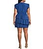 Lucy Paris Plus Alice Flutter-Sleeve Asymmetrical-Skirted Fit-And-Flare Dress, Color:Blue - Image 2