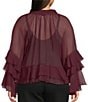 Lucy Paris Plus Size Kyle Long Sleeve Woven Ruffle Top, Color:Burgundy - Image 2