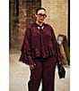 Lucy Paris Plus Size Kyle Long Sleeve Woven Ruffle Top, Color:Burgundy - Image 5