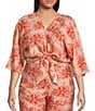Lucy Paris Plus Rae Printed Tie Top Blouse, Color:Coral - Image 1