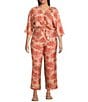 Lucy Paris Plus Rae Printed Tie Top Blouse, Color:Coral - Image 3