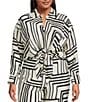 Lucy Paris Plus Rue Button Down Tie Front Printed Coordinating Blouse, Color:Cream Black - Image 1