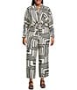 Lucy Paris Plus Rue Button Down Tie Front Printed Coordinating Blouse, Color:Cream Black - Image 3