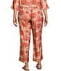 Lucy Paris Plus Rue Coordinating Flat Front Print Pants, Color:Coral - Image 2