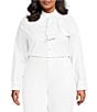 Lucy Paris Plus Size Anika Bow Point Collar Long Sleeves Button Front Shirt, Color:White - Image 1