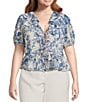 Lucy Paris Plus Size Bea Short-Sleeve Printed Ruffled Top, Color:Blue - Image 1