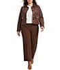 Lucy Paris Plus Size Brynn Suede Collared Long Sleeve Button Front Cropped Jacket - Image 3