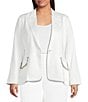 Lucy Paris Plus Size Crustal Satin Notch Collar Long Sleeve One Button Blazer, Color:White - Image 1