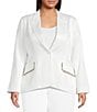 Lucy Paris Plus Size Crustal Satin Notch Collar Long Sleeve One Button Blazer, Color:White - Image 2