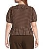 Lucy Paris Plus Size Dotted Short Sleeve Woven Top, Color:Brown/Cream - Image 2