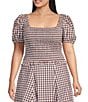 Lucy Paris Plus Size Kit Gingham Print Square Neck Short Sleeve Smocked Coordinating Top - Image 1
