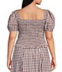 Lucy Paris Plus Size Kit Gingham Print Square Neck Short Sleeve Smocked Coordinating Top - Image 2