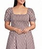 Lucy Paris Plus Size Kit Gingham Print Square Neck Short Sleeve Smocked Coordinating Top - Image 1